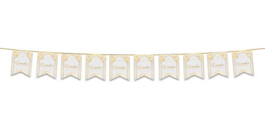 Ramadan Kareem Bunting - White & Gold Geometric Arabesque Archway Flags Decoration