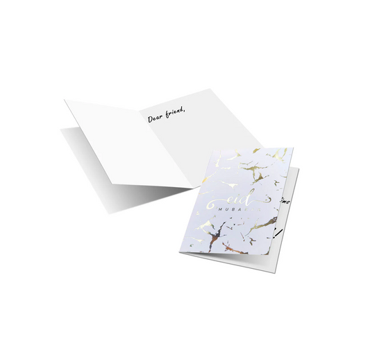 Eid Mubarak Cards - White & Gold Marble Foiled (Pack of 5)