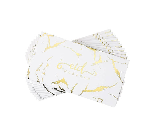 Eid Mubarak Money Envelopes - White & Gold Marble