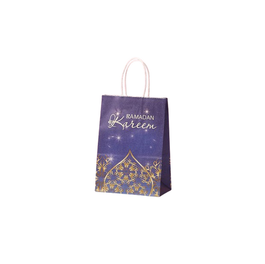 Ramadan Kareem Kraft Paper Bag - Purple, Blue & Gold Geometric - 5 pack