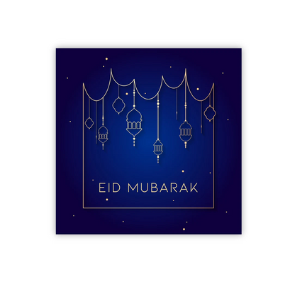 Eid Mubarak Card - Navy & Gold Hanging Lanterns