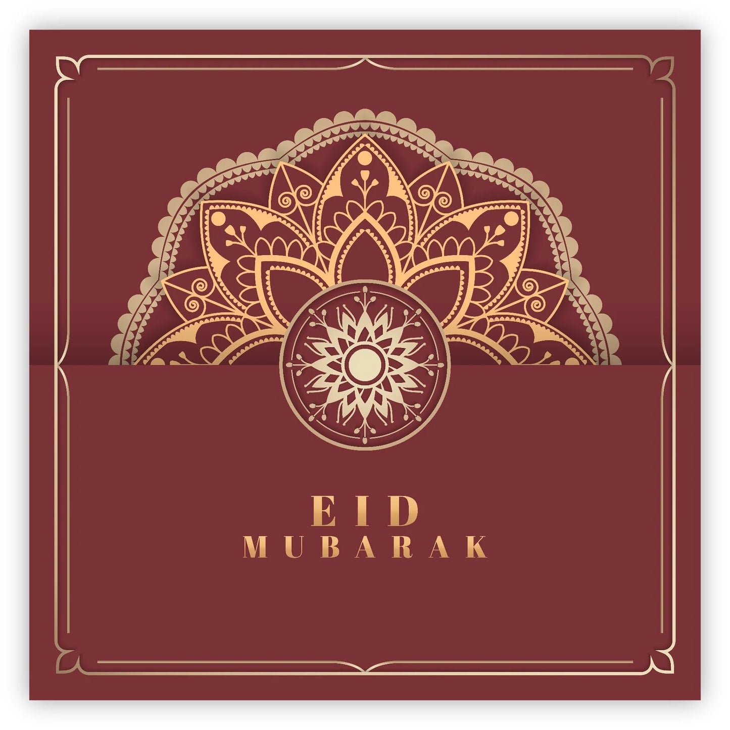 Eid Mubarak Card - Red & Gold Geometric