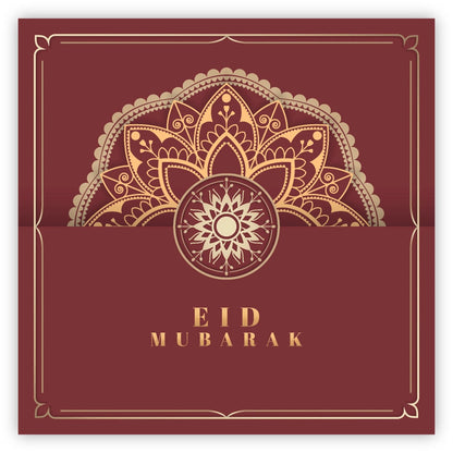 Eid Mubarak Card - Red & Gold Geometric