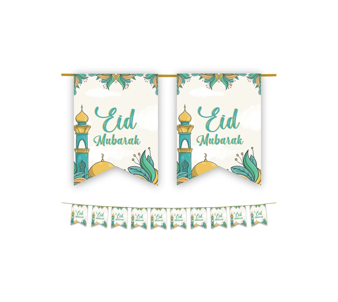 Eid Mubarak Bunting - Green & Gold Mosque Garden Flags Decoration