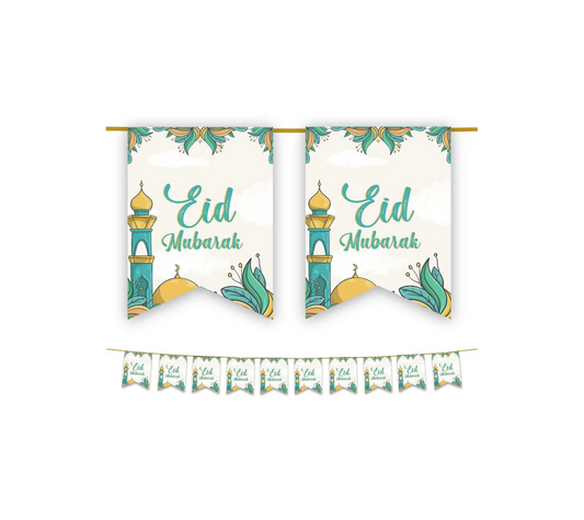 Eid Mubarak Bunting - Green & Gold Mosque Garden Flags Decoration