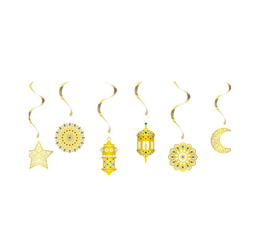 Moon, Stars, Lanterns Golden Spiral Hanging Ornaments