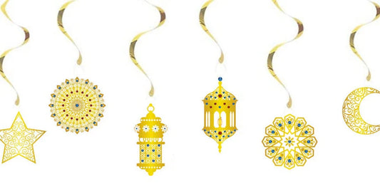 Moon, Stars, Lanterns Golden Spiral Hanging Ornaments