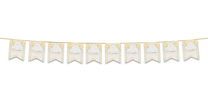 Ramadan Kareem Bunting - White & Gold Geometric Arabesque Archway Flags Decoration