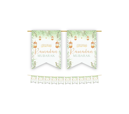 Ramadan Mubarak Bunting - Green Floral Lanterns Flags Decoration