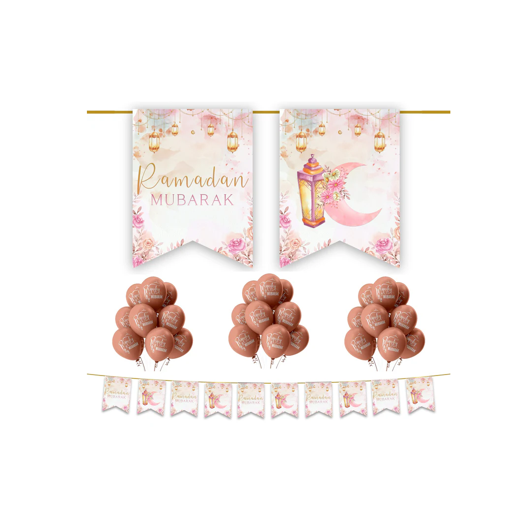 Ramadan Mubarak 20 pc Decoration Set - Pink Floral Lanterns