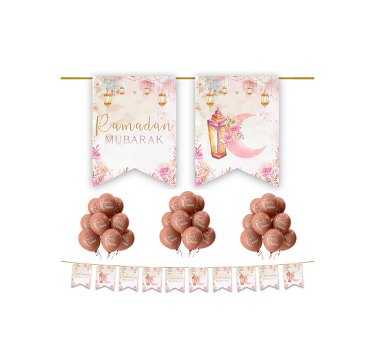 Ramadan Mubarak 20 pc Decoration Set - Pink Floral Lanterns