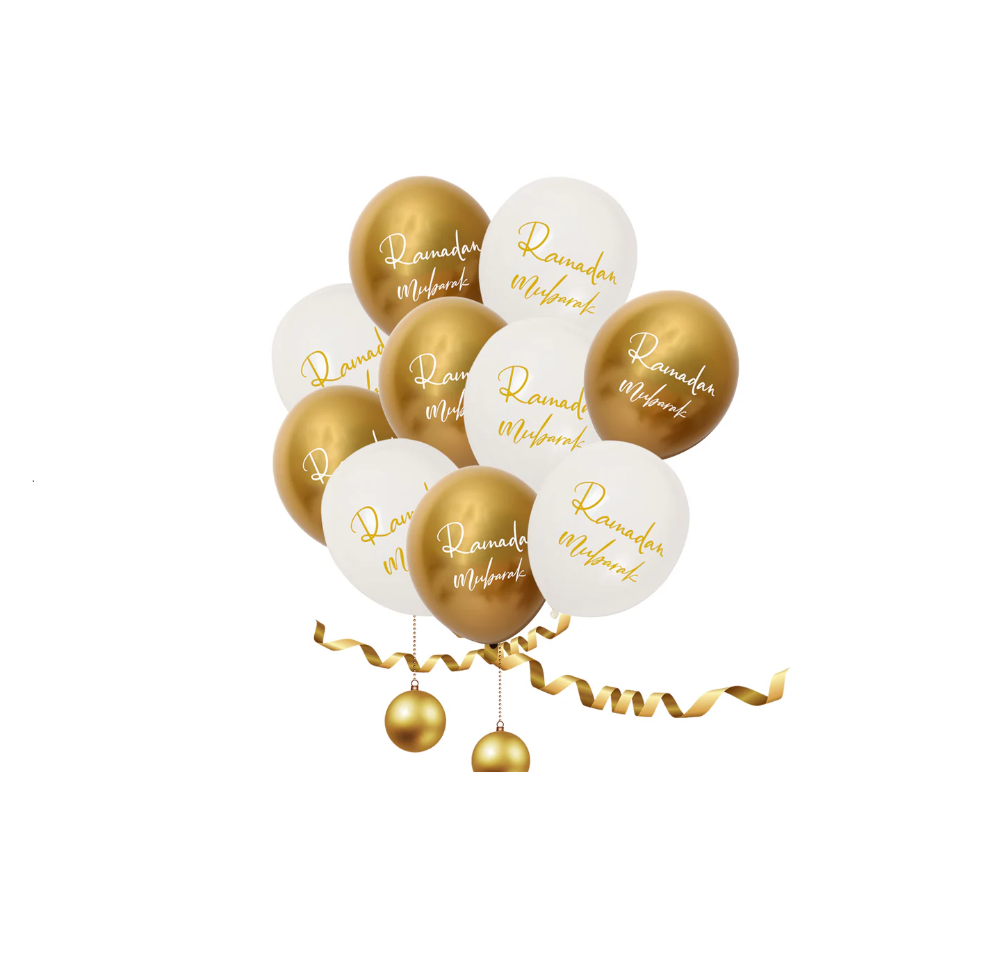 Ramadan Mubarak Balloons - Chrome White & Gold 