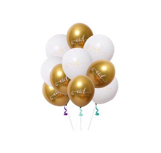 Eid Mubarak Balloons - Pearl - White & Gold
