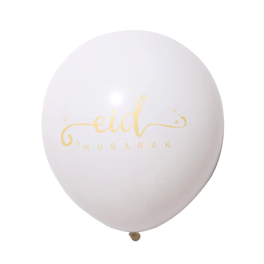 Eid Mubarak Balloons - Pearl - White & Gold