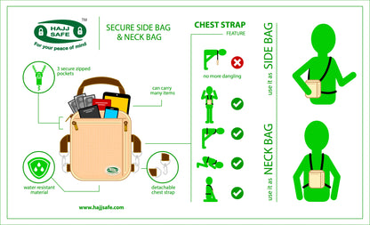 Hajj Safe - Anti-Theft Secure Side Bag & Neck Bag for Hajj & Umrah | Beige