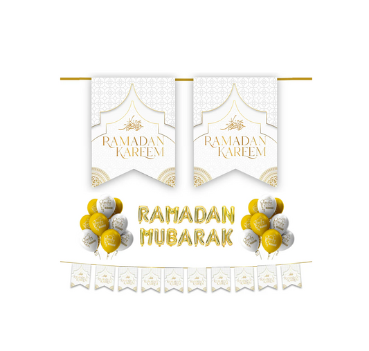 Ramadan Kareem 34 pc Decoration Set - White & Gold