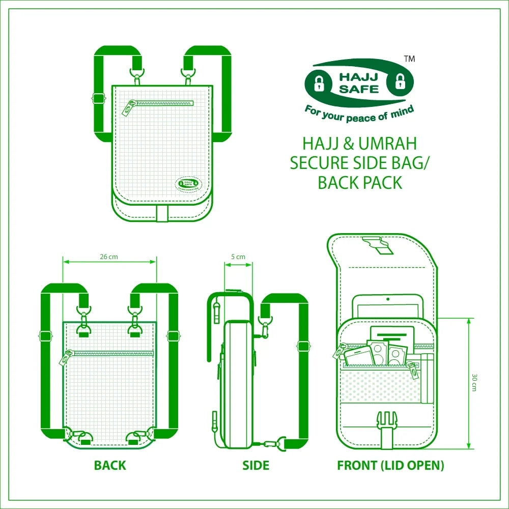 Hajj Safe - Side and Back Pack [Anti-theft & Secure] For Hajj & Umrah